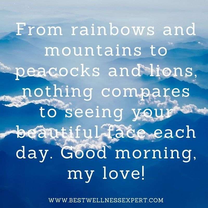 From rainbows and mountains to peacocks and lions, nothing compares to seeing your beautiful face each day. Good morning, my love!
