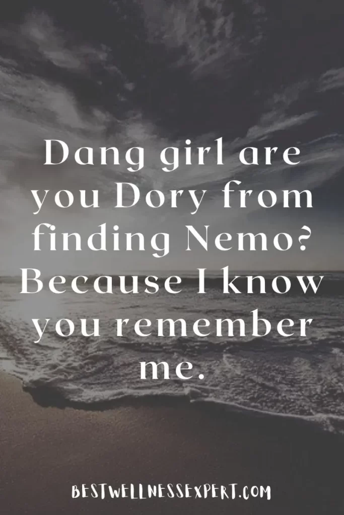 Dang girl are you Dory from finding Nemo Because I know you remember me.