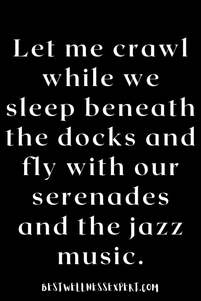 Let me crawl while we sleep beneath the docks and fly with our serenades and the jazz music.